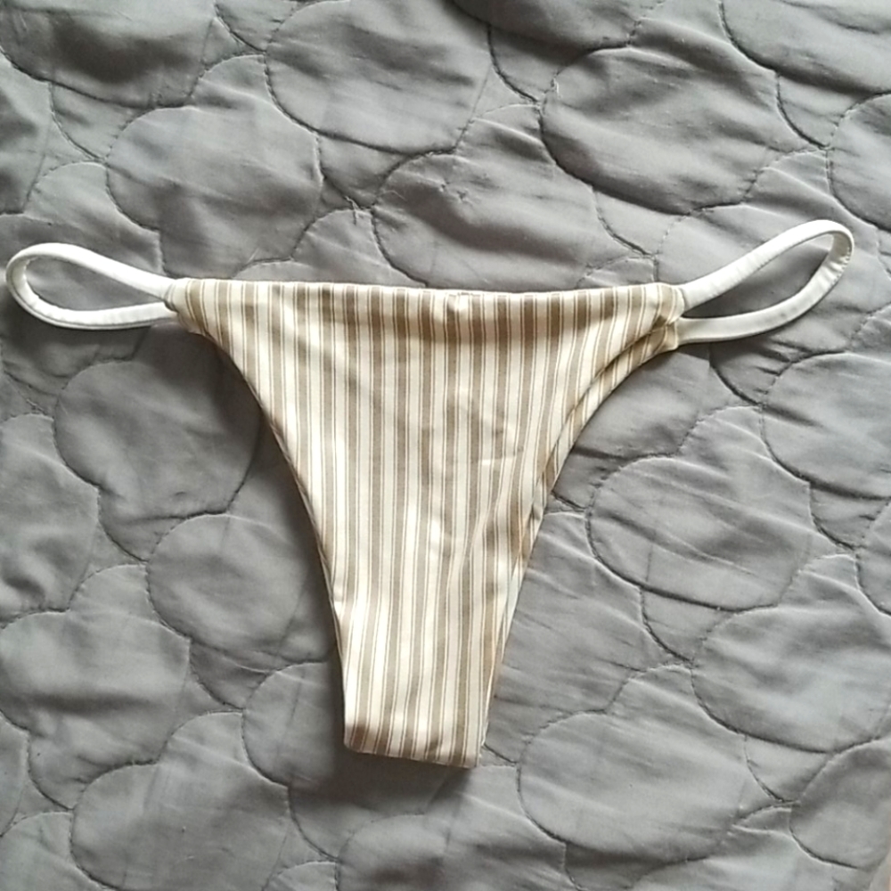 Brazilian swim bottom tan beige white stripes